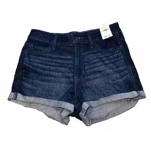 NWT Hollister Dark Wash Cuffed Blue Jean Shorts High Rise Whiskered Size 5